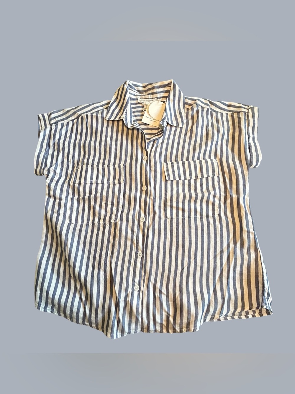 beachlunchlounge Vertical Blue & White Striped Short-Sleeve Button-Down